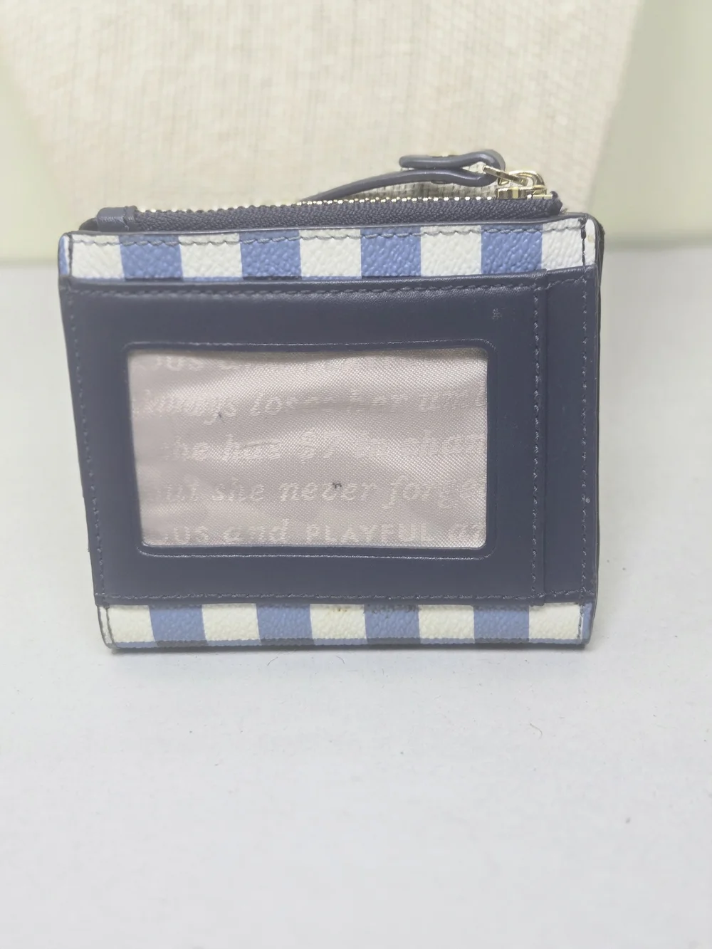 kate spade Blue and White Gingham Compact Card Wallet
